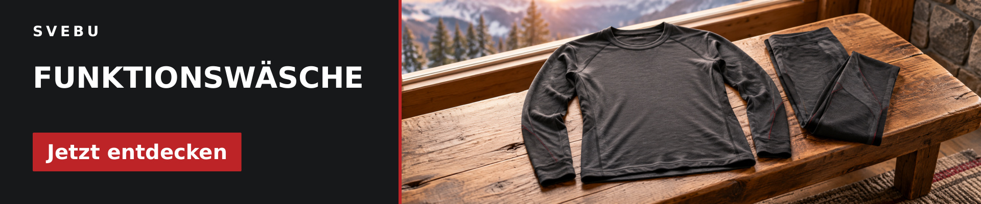 Funktionswäsche bei SVEBU entdecken – ein Funktionsshirt und eine Unterziehhose; KI-generiertes Symbolbild.